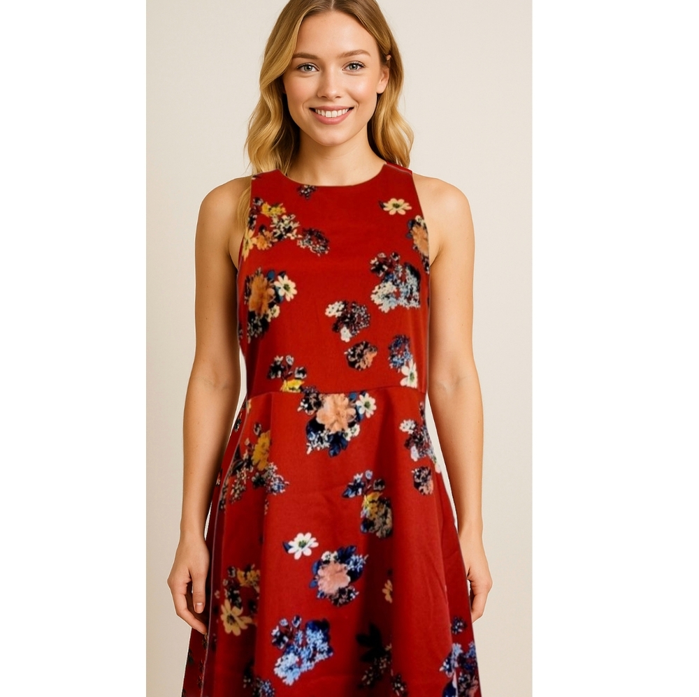 Banana Republic Red Floral Sleeveless Red Dress Fully Lined Sz.0